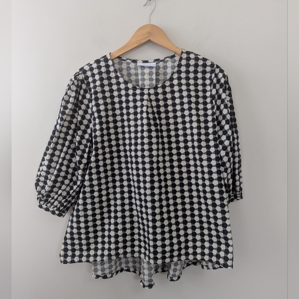 Bryn Walker Lucinda Organic Cotton Poplin Checkered Print‎ Top - Picture 2 of 12